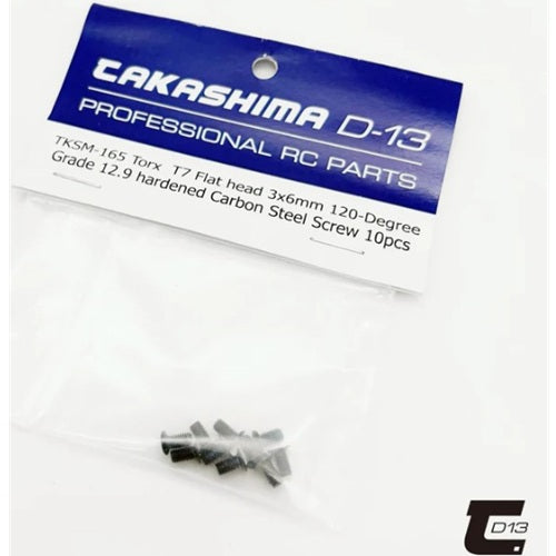 TD13 Torx T7 Flat head 3x6mm 120-Degree Grade 12.9 hardened Carbon Steel Screw 10pcs