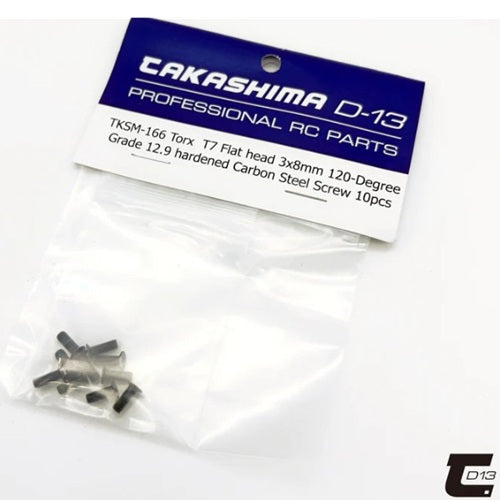 TD13 Torx T7 Flat head 3x8mm 120-Degree Grade 12.9 hardened Carbon Steel Screw 10pcs
