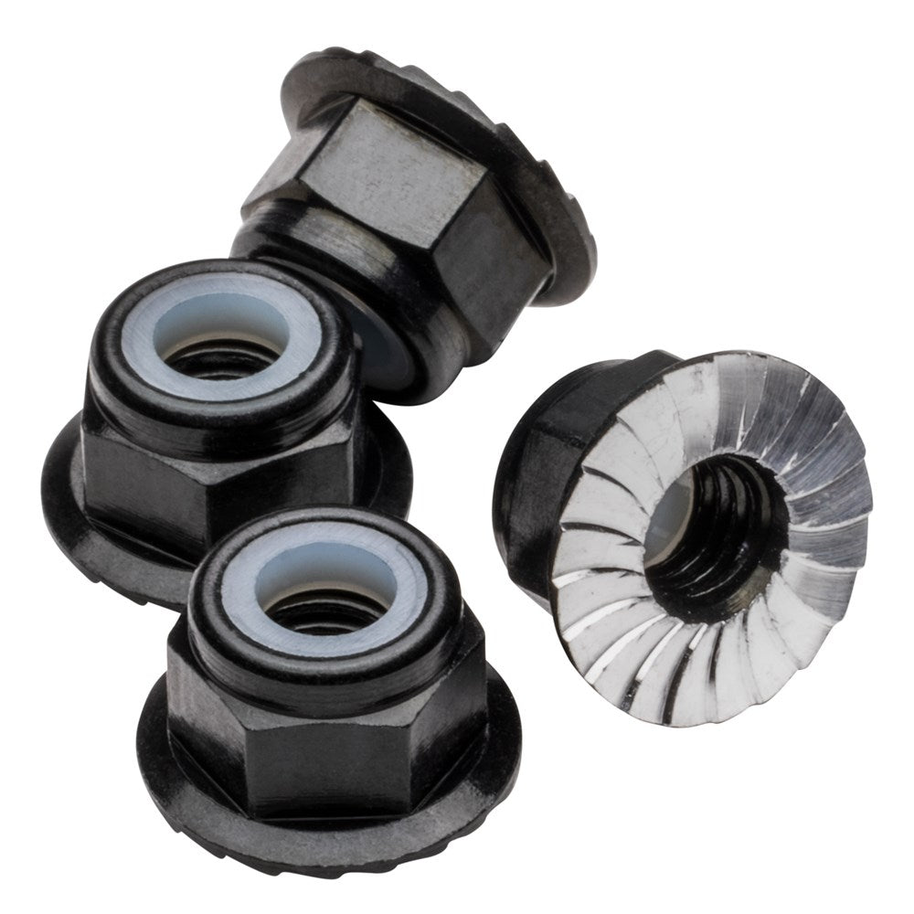 1up Racing Premium Aluminum Locknuts M4 Flanged & Serrated - Black