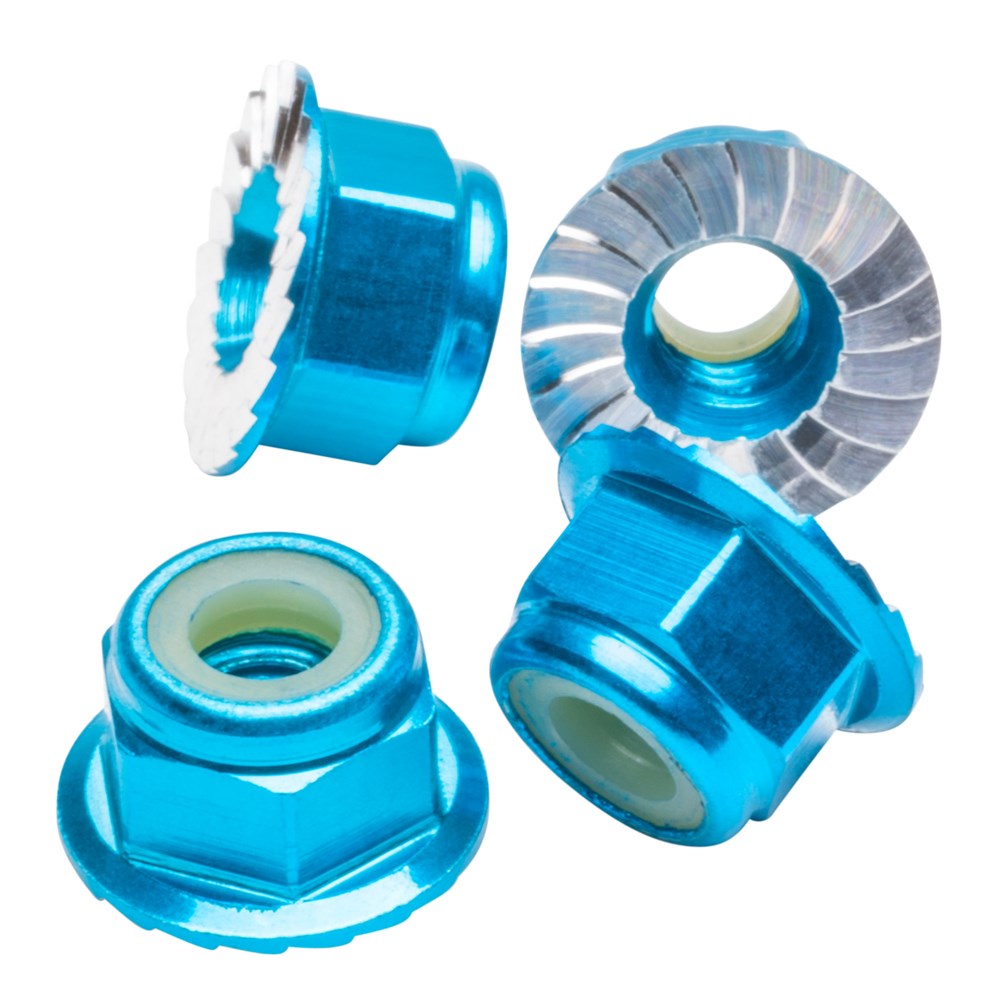 1up Racing Premium Aluminum Locknuts M4 Flanged & Serrated - Bright Blue