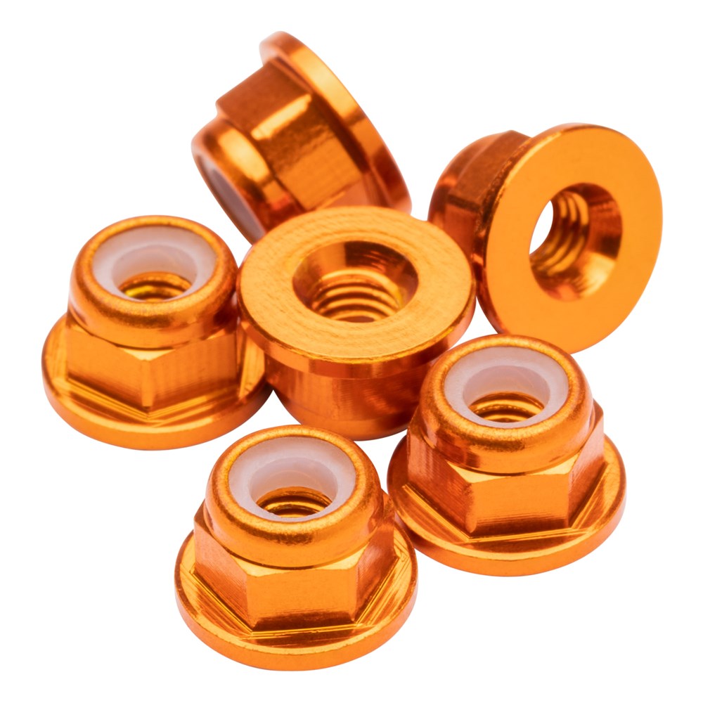 1up Racing Premium Aluminum Locknuts M3 Flanged - Orange