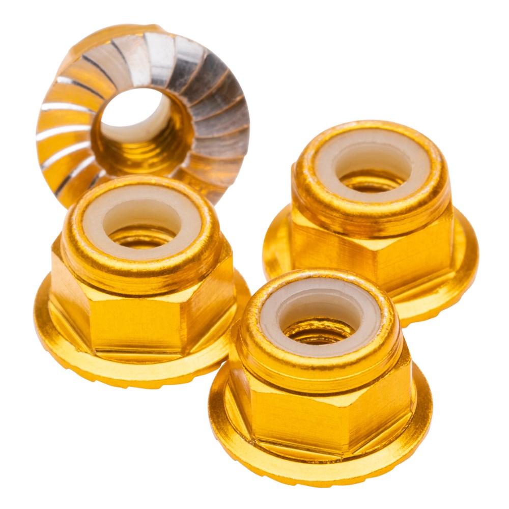 1up Racing Premium Aluminum Locknuts M4 Flanged & Serrated - Gold