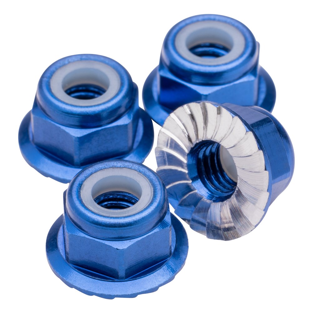 1up Racing Premium Aluminum Locknuts M4 Flanged & Serrated - Dark Blue