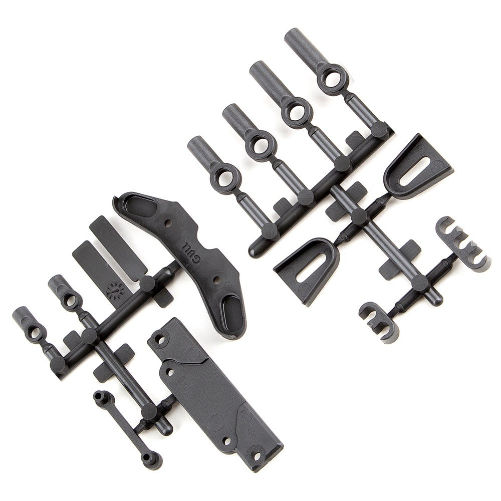Team Associated B6.4 Servo Mount Brace, Tower Covers, Wire Clips, Rod Ends