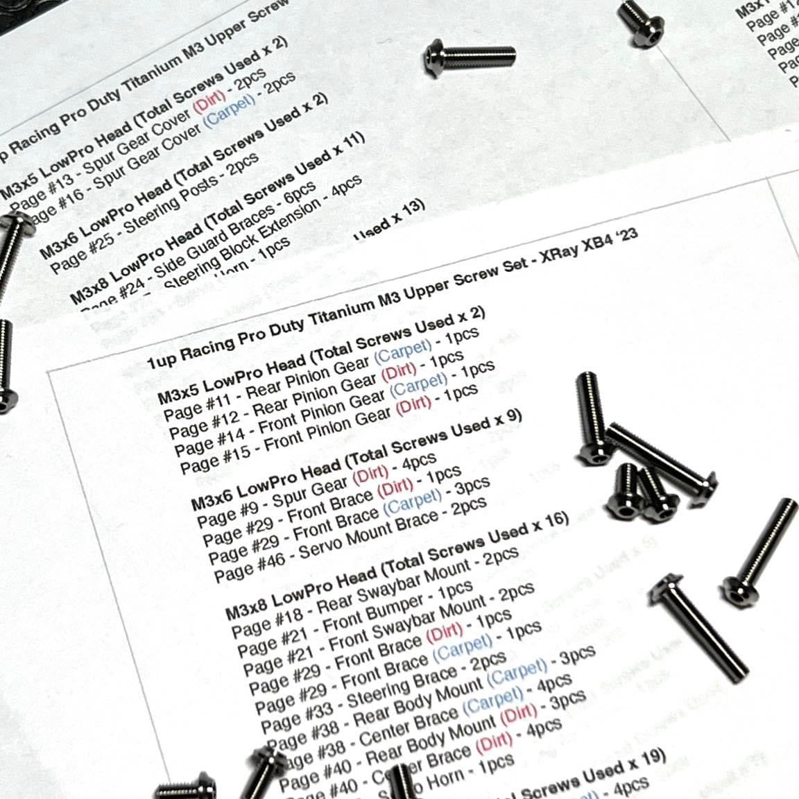 New Pro Duty Titanium Upper Screw Sets in stock for the Xray line of Cars