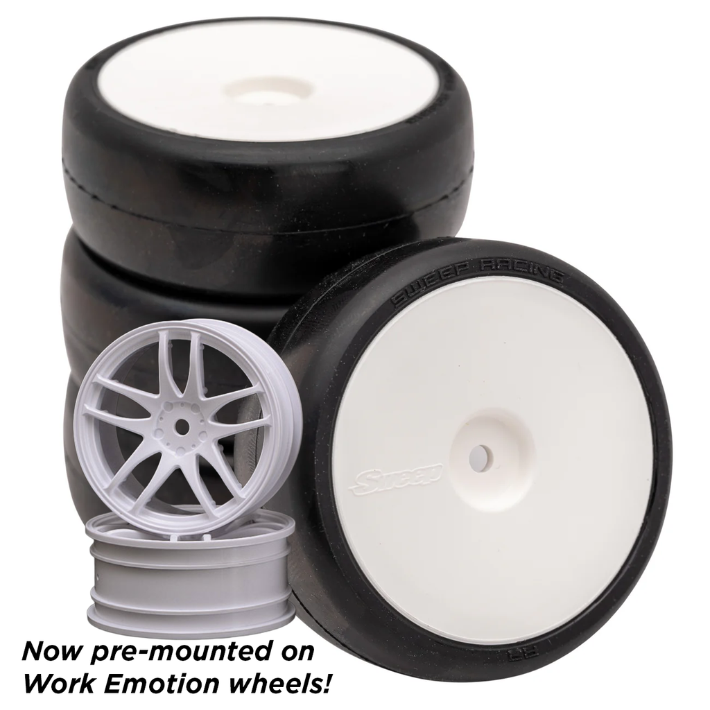 Sweep Racing DXE Asphalt TC Tires on Work Emotion Wheels - 4 pack