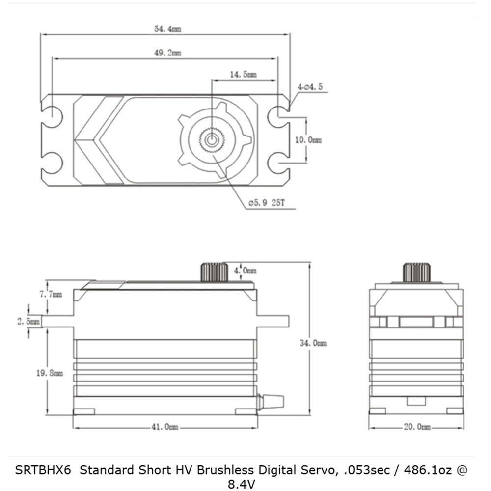 SRT Standard Short HV Brushless Digital Servo, .053sec / 486.1oz @ 8.4V