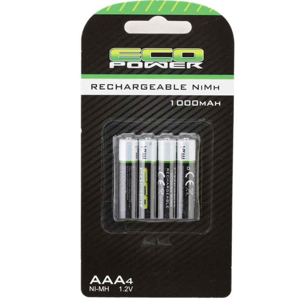 EcoPower High Power Rechargeable AAA NiMH Batteries (4) (1.2V/1000mAh) (Mini-Z)