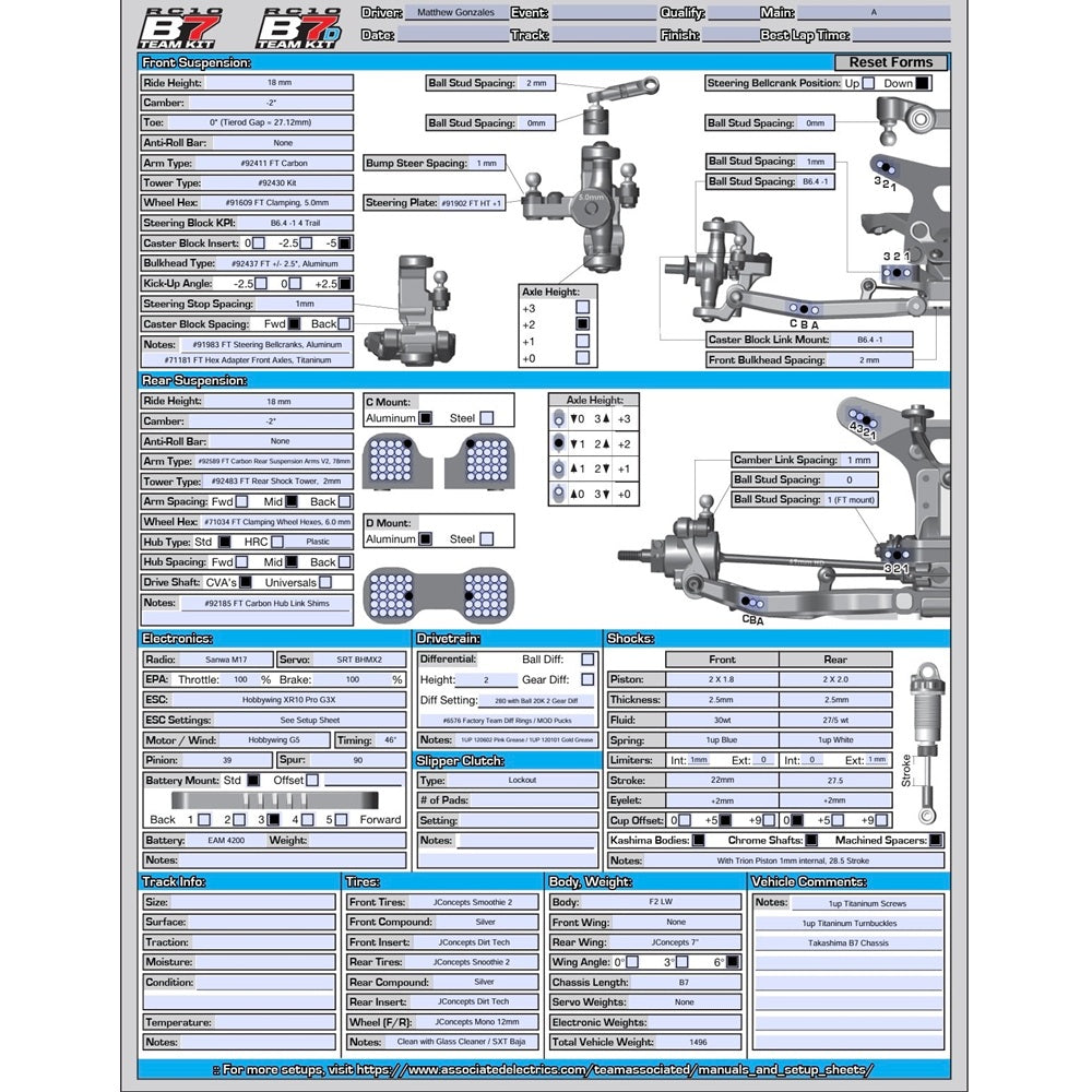 TD13 1.2mm Spring Steel Chassis for Associated B7.1 w/Screw Set & Driver Tip Bundle - Pre-Order