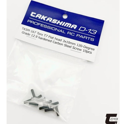 TD13 Torx  T7 Flat head 3x10mm 120-Degree Grade 12.9 hardened Carbon Steel Screw 10pcs