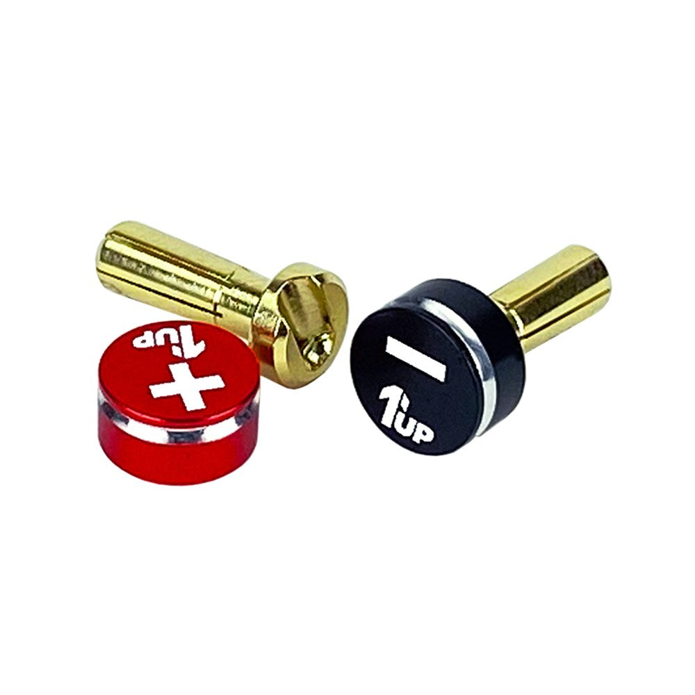 1up Racing LowPro Bullet Plugs w/ Grips - 4mm Red/Black
