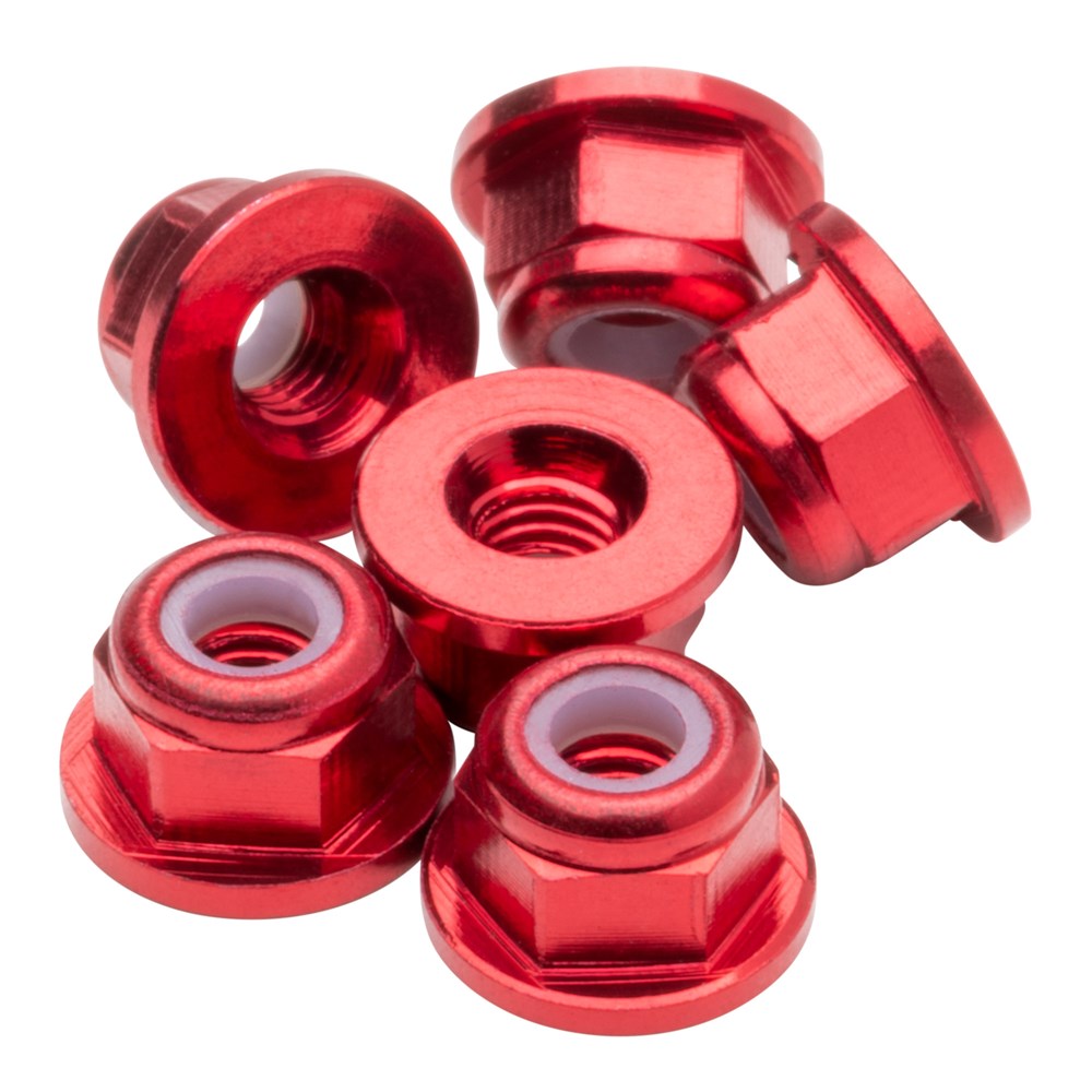 1up Racing Premium Aluminum Locknuts M3 Flanged - Red